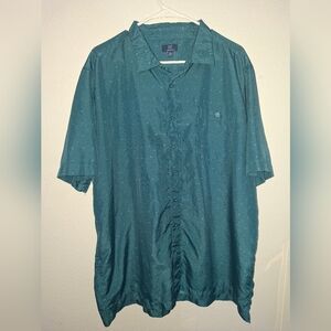 George Men's Teal Casual Short-Sleeve Button-Down Microfiber Printed Shirt